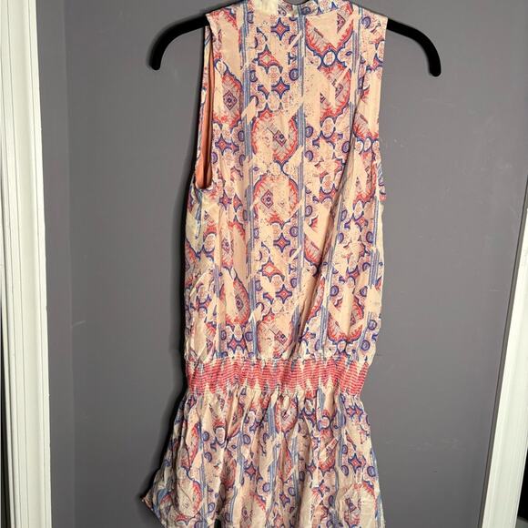 Chloe Oliver Pink and Blue Print Sleeveless Silk Tunic With Tassels Size Small - Picture 5 of 6